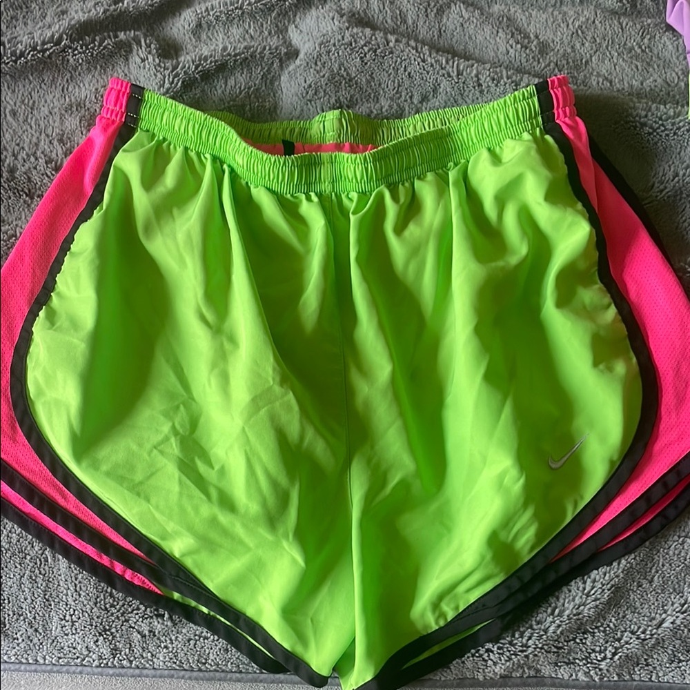 Nike Green and Pink Athletic Shorts with Moisture-Wicking Fabric